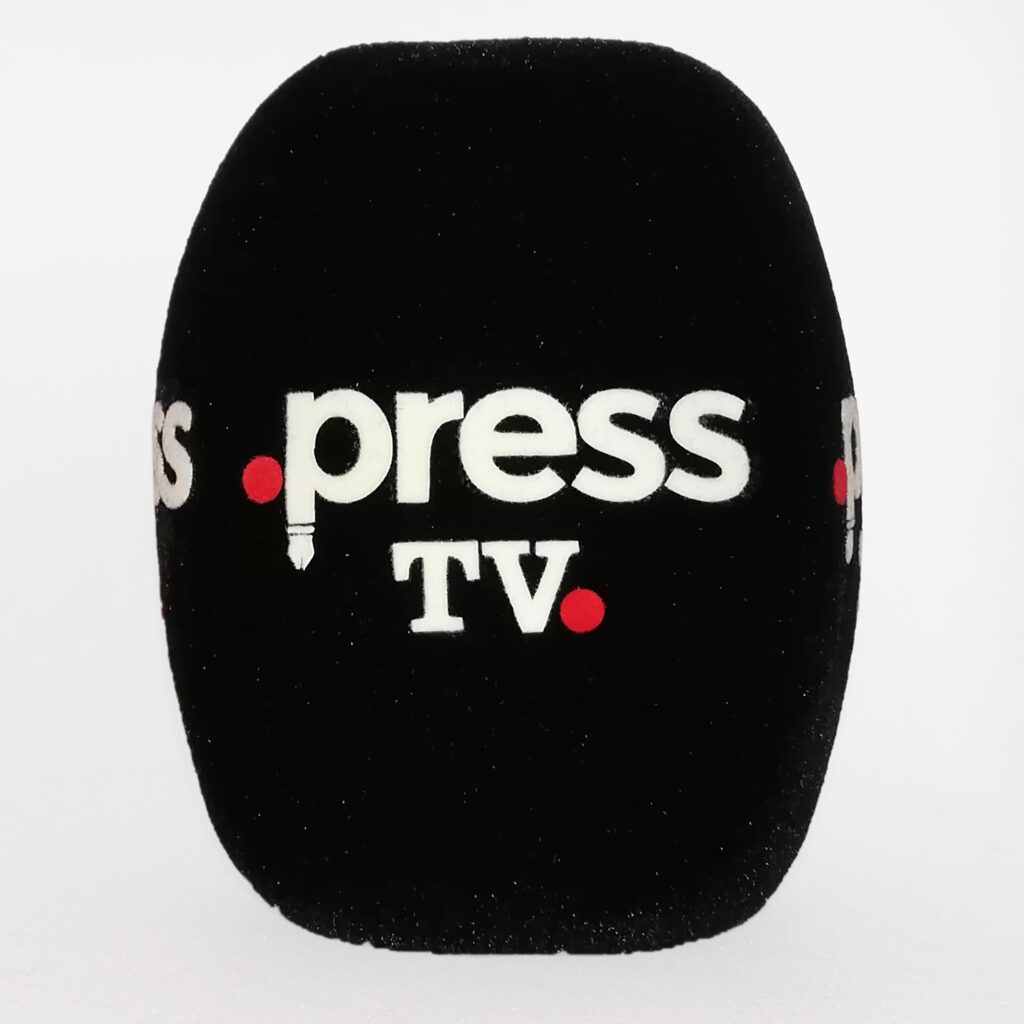 Photo of custom windscreen for Press Tv, SK - printed microphone windshield by MicWindshields.com