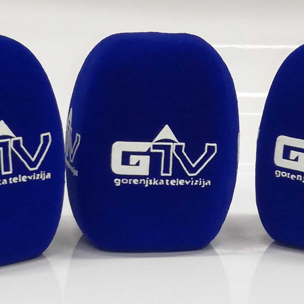 Photo of custom windscreen for GTV Gorenjska televizija, SI - printed microphone windshield by MicWindshields.com