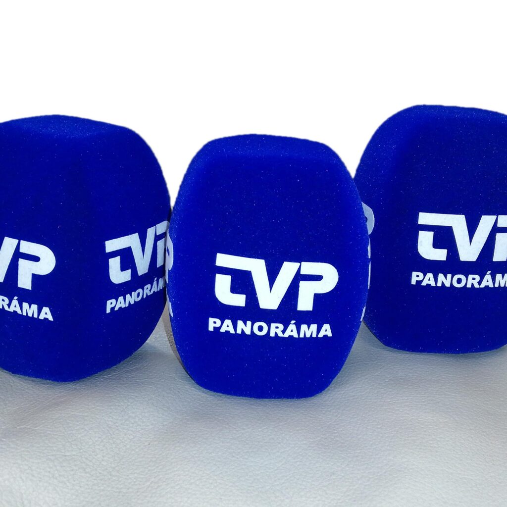 Photo of custom windscreen for TVP Panoráma, SK - printed microphone windshield by MicWindshields.com