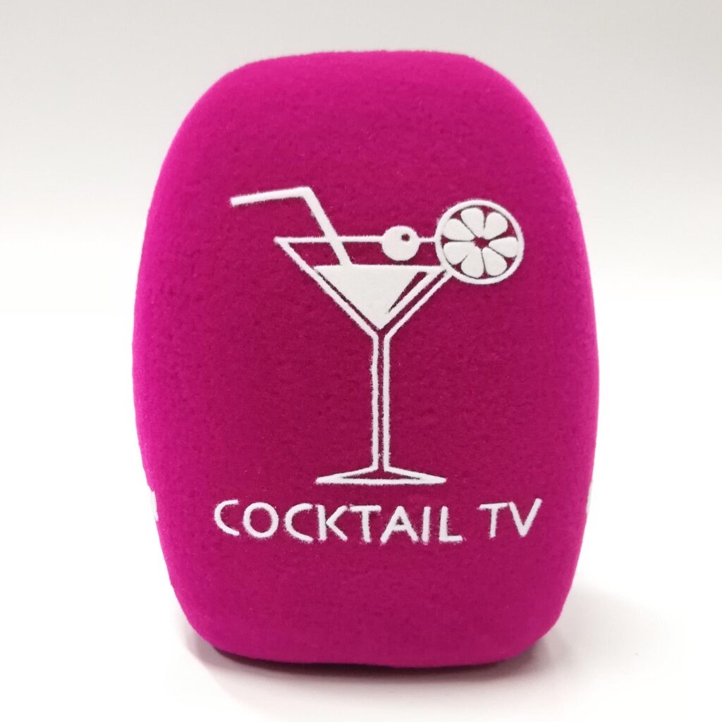 Photo of custom windscreen for Cocktail Tv, US - printed microphone windshield by MicWindshields.com