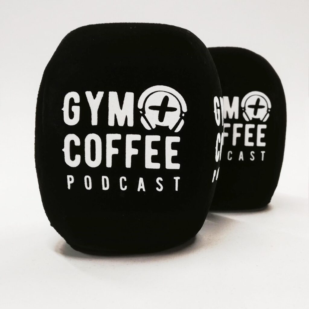 Photo of custom windscreen for Gym Coffee Podcast, IE - printed microphone windshield by MicWindshields.com