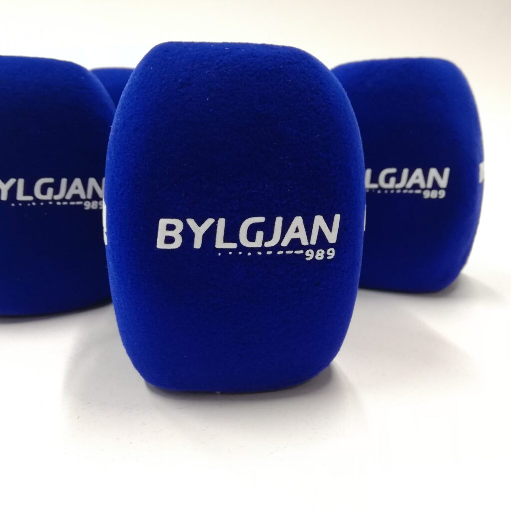 Photo of custom windscreen for Bylgjan 989, IS - printed microphone windshield by MicWindshields.com