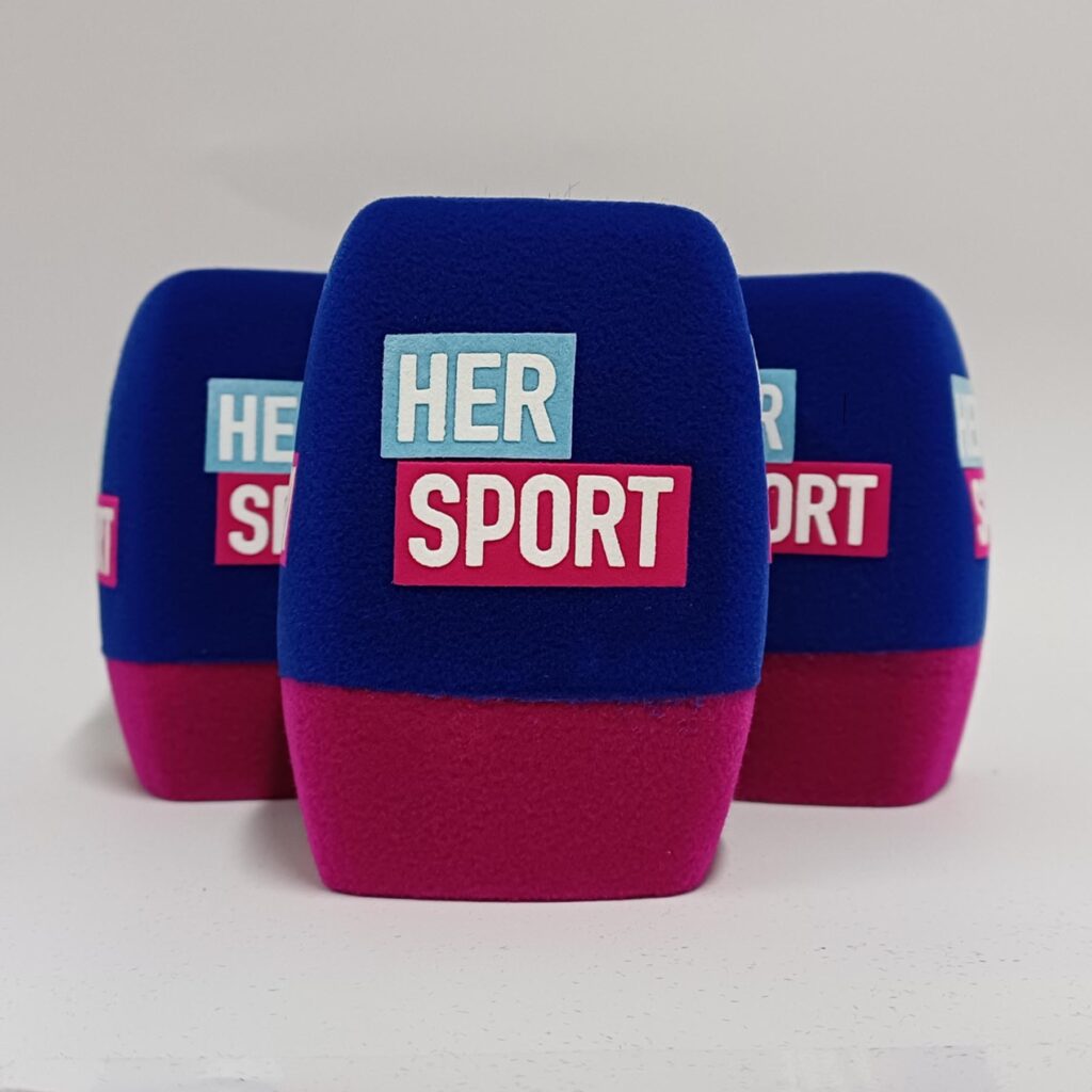 Photo of custom windscreen for HER SPORT, IE - printed microphone windshield by MicWindshields.com