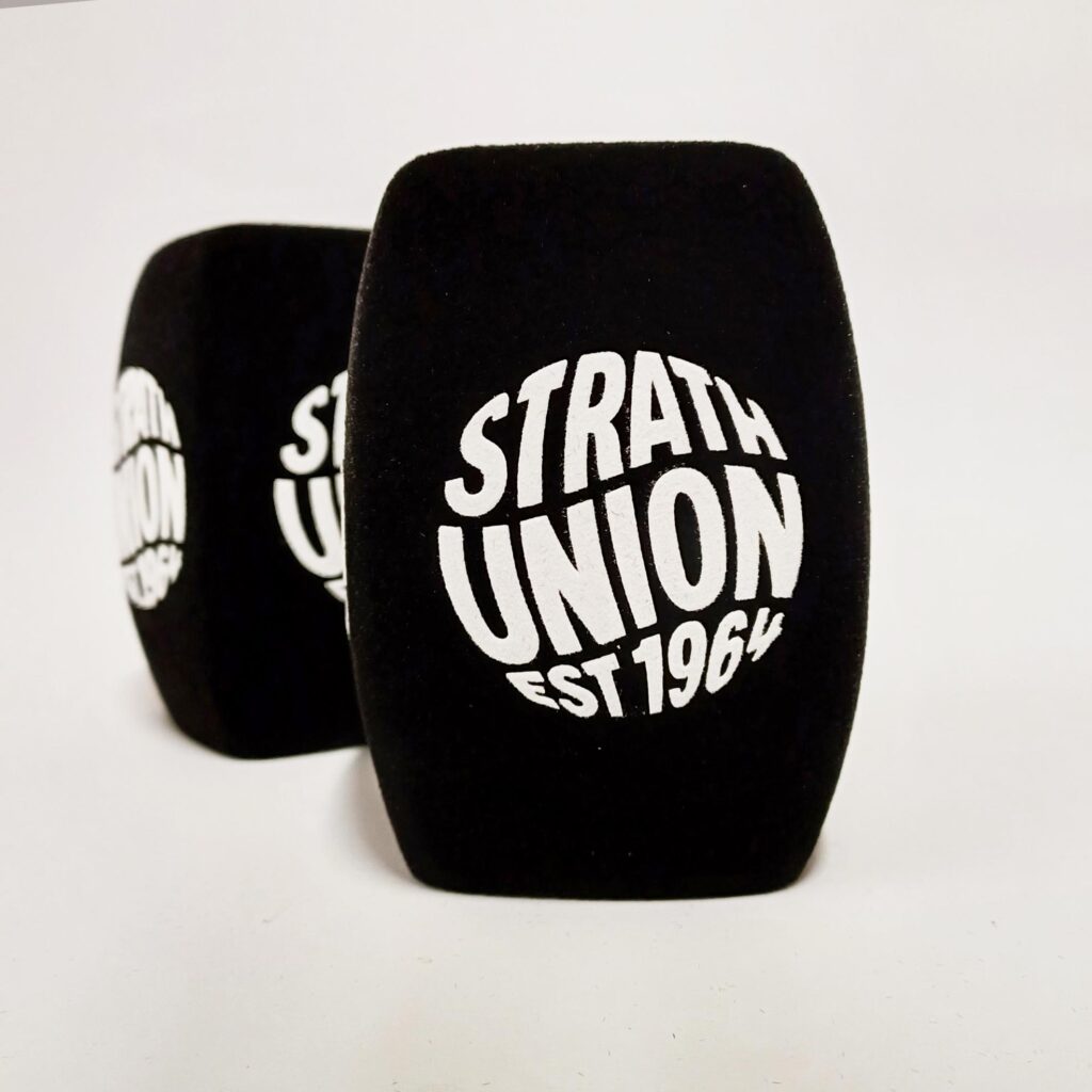 Photo of custom windscreen for Strath Union est. 1964, UK - printed microphone windshield by MicWindshields.com