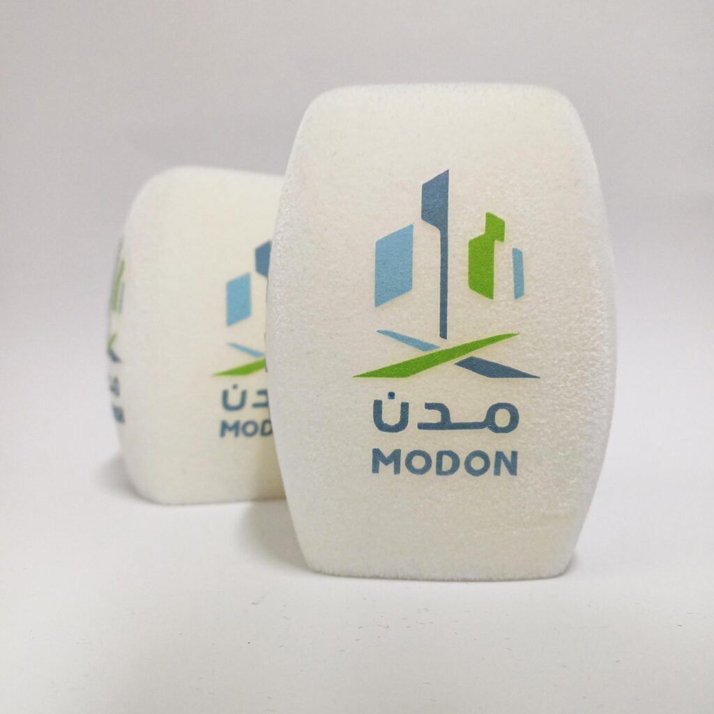 Photo of custom windscreen for MODON, SA - printed microphone windshield by MicWindshields.com