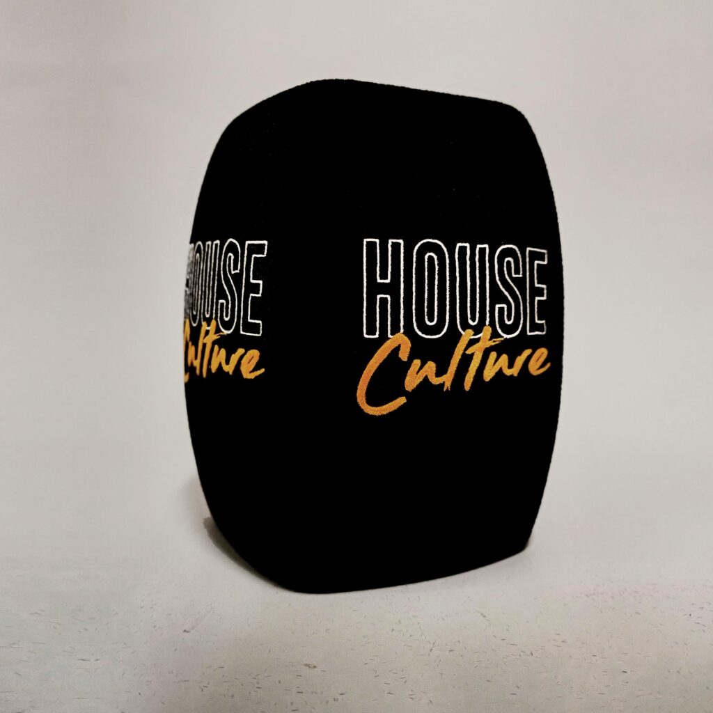 Photo of custom windscreen for House Culture, UK - printed microphone windshield by MicWindshields.com