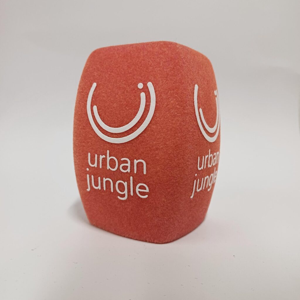 Photo of custom windscreen for Urban Jungle, UK - printed microphone windshield by MicWindshields.com
