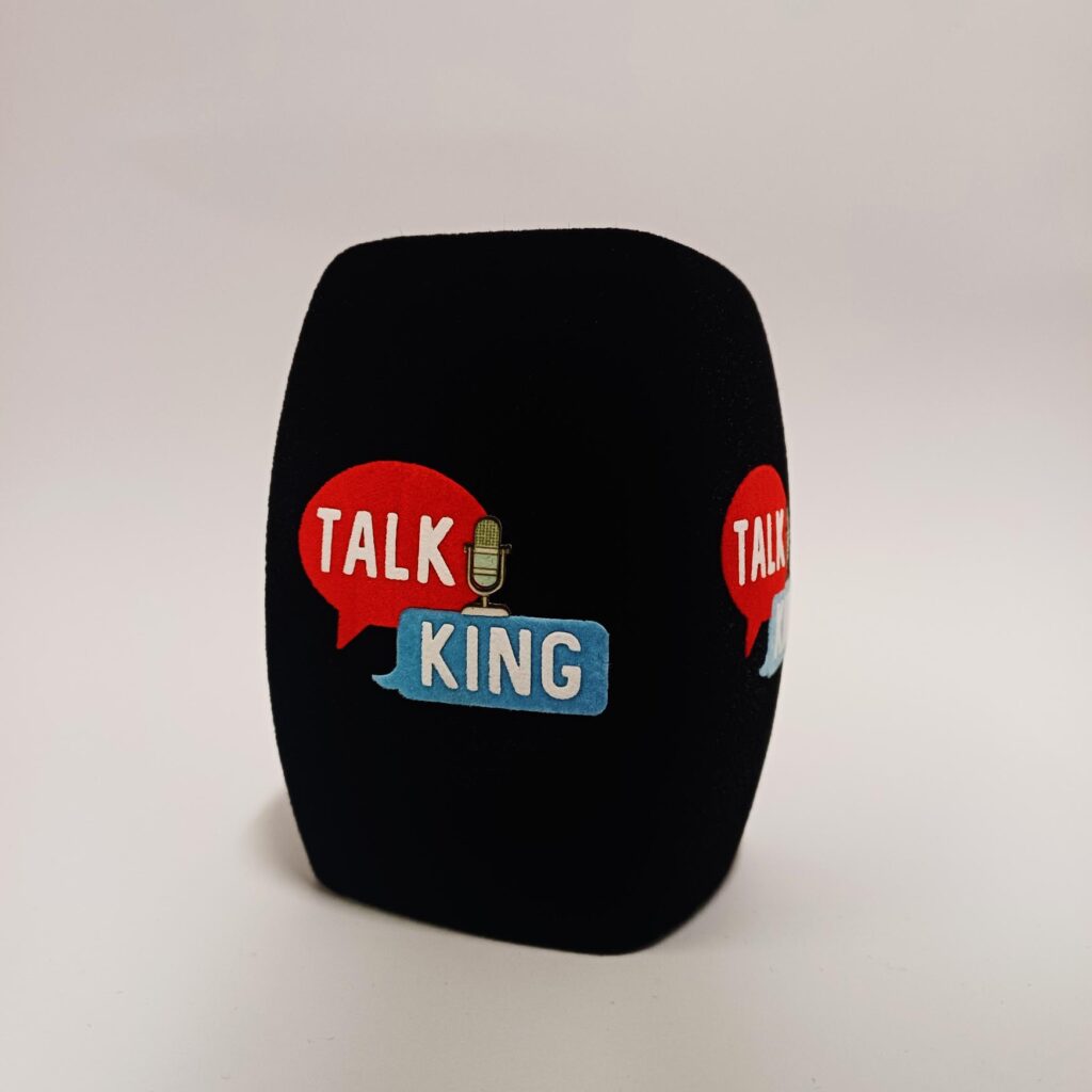 Photo of custom windscreen for Talk King, UK - printed microphone windshield by MicWindshields.com