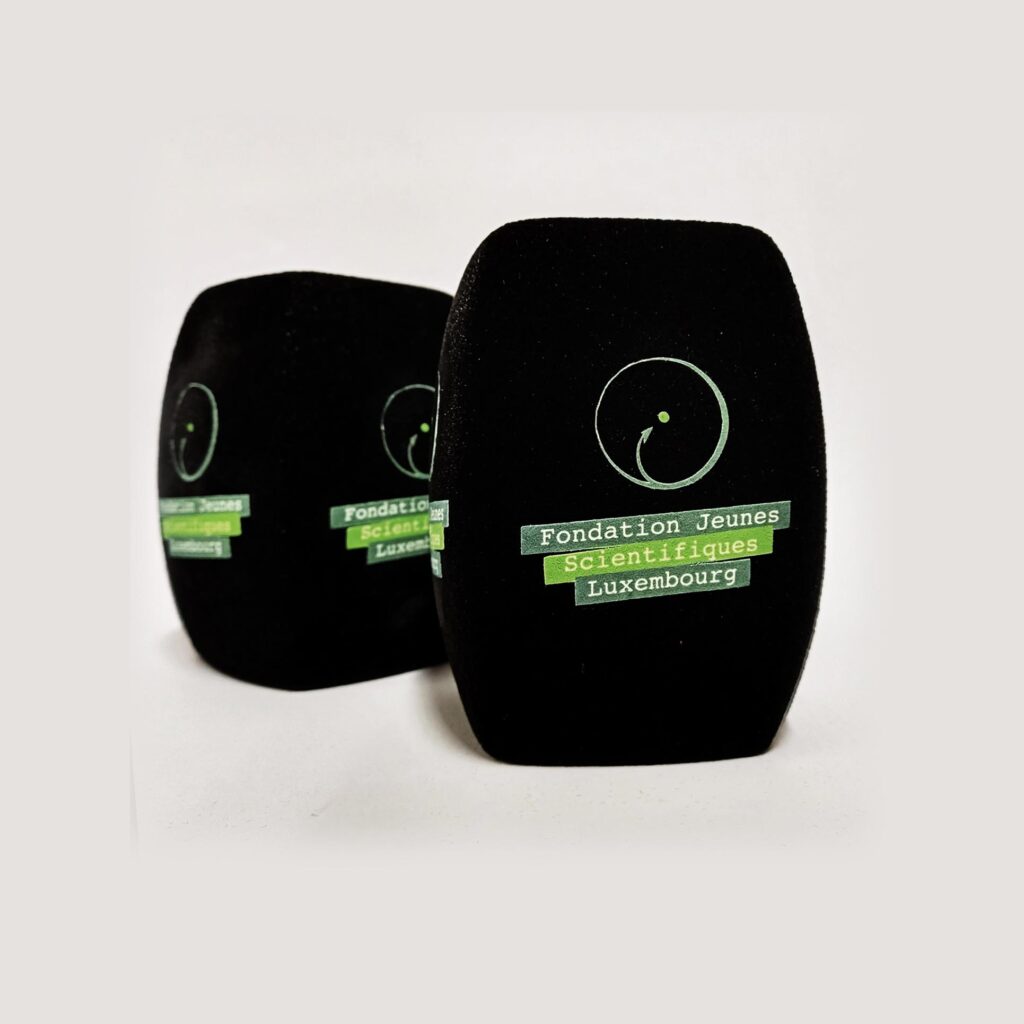 Photo of custom windscreen for Fondation Jeunes Scientifiques Luxembourg, LU - printed microphone windshield by MicWindshields.com