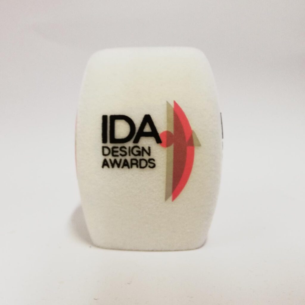 Photo of custom windscreen for IDA Design Awards, ES - printed microphone windshield by MicWindshields.com