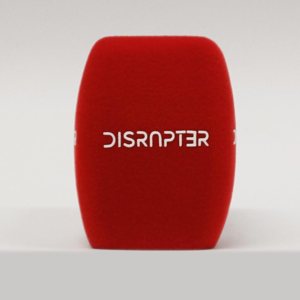 Photo of custom windscreen for Disrupter, UK - printed microphone windshield by MicWindshields.com
