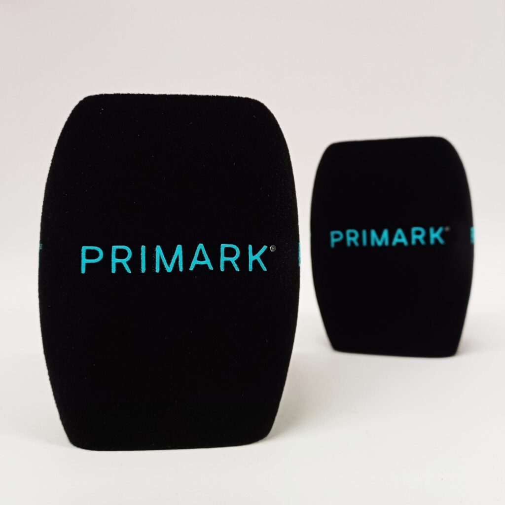 Photo of custom windscreen for Primark, UK - printed microphone windshield by MicWindshields.com