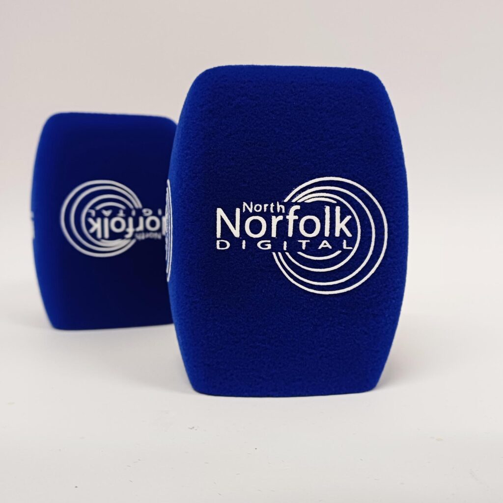 Photo of custom windscreen for North Norfolk Digital, UK - printed microphone windshield by MicWindshields.com