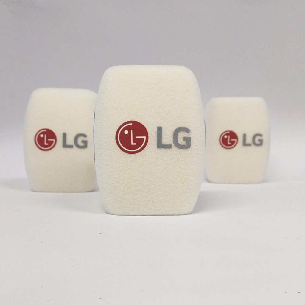 Photo of custom windscreen for LG, UK - printed microphone windshield by MicWindshields.com