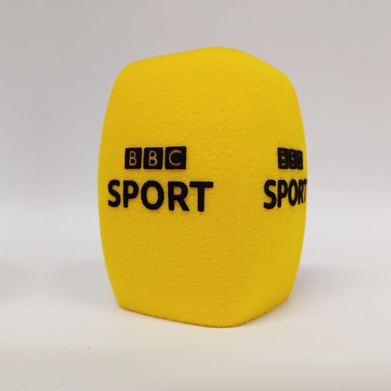 Photo of custom windscreen for BBC Sport, UK - printed microphone windshield by MicWindshields.com