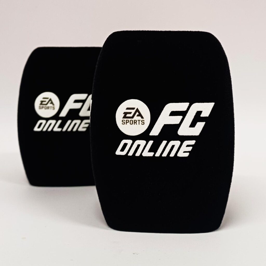 Photo of custom windscreen for EA Sports FC Online, UK - printed microphone windshield by MicWindshields.com