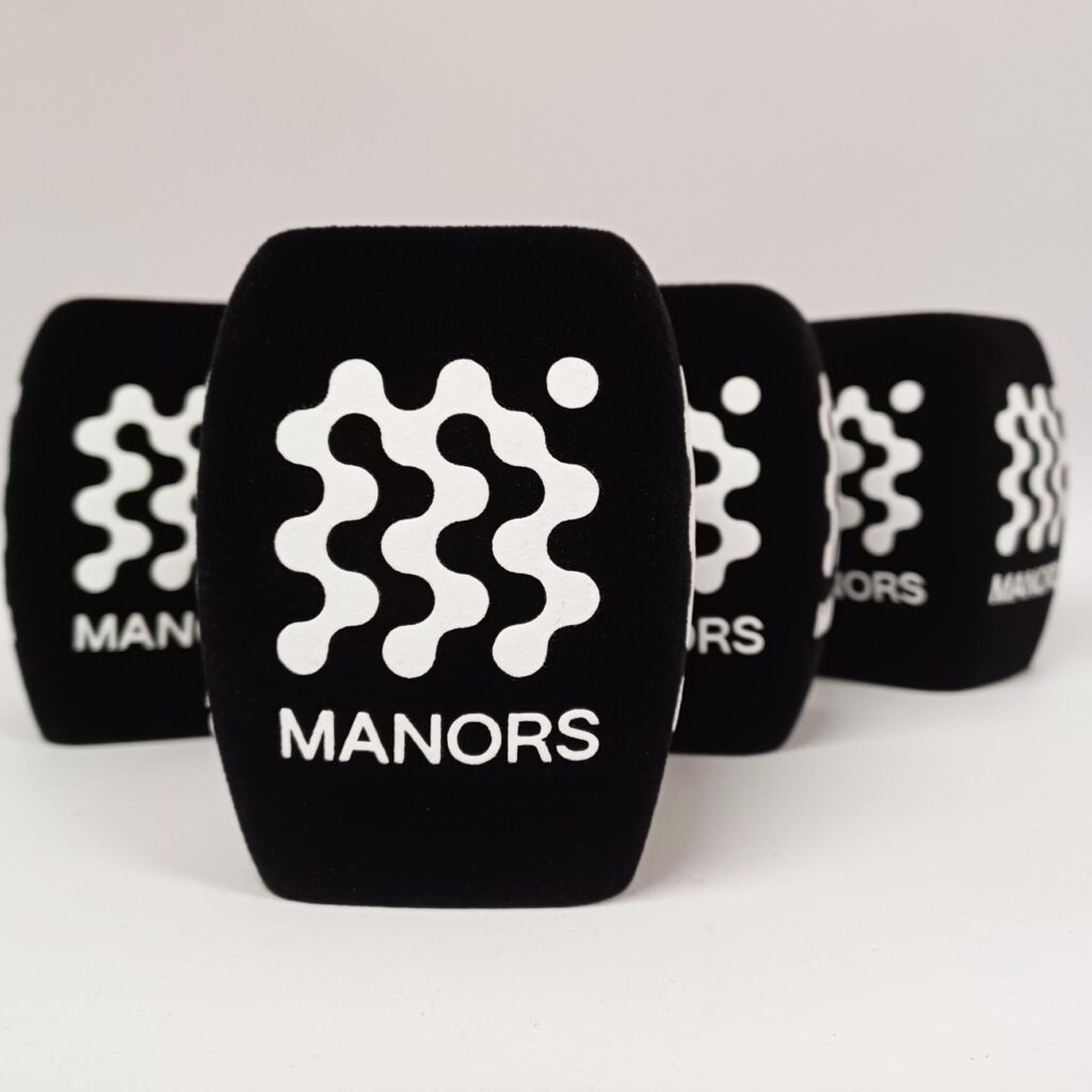 Photo of custom windscreen for Manors, UK - printed microphone windshield by MicWindshields.com