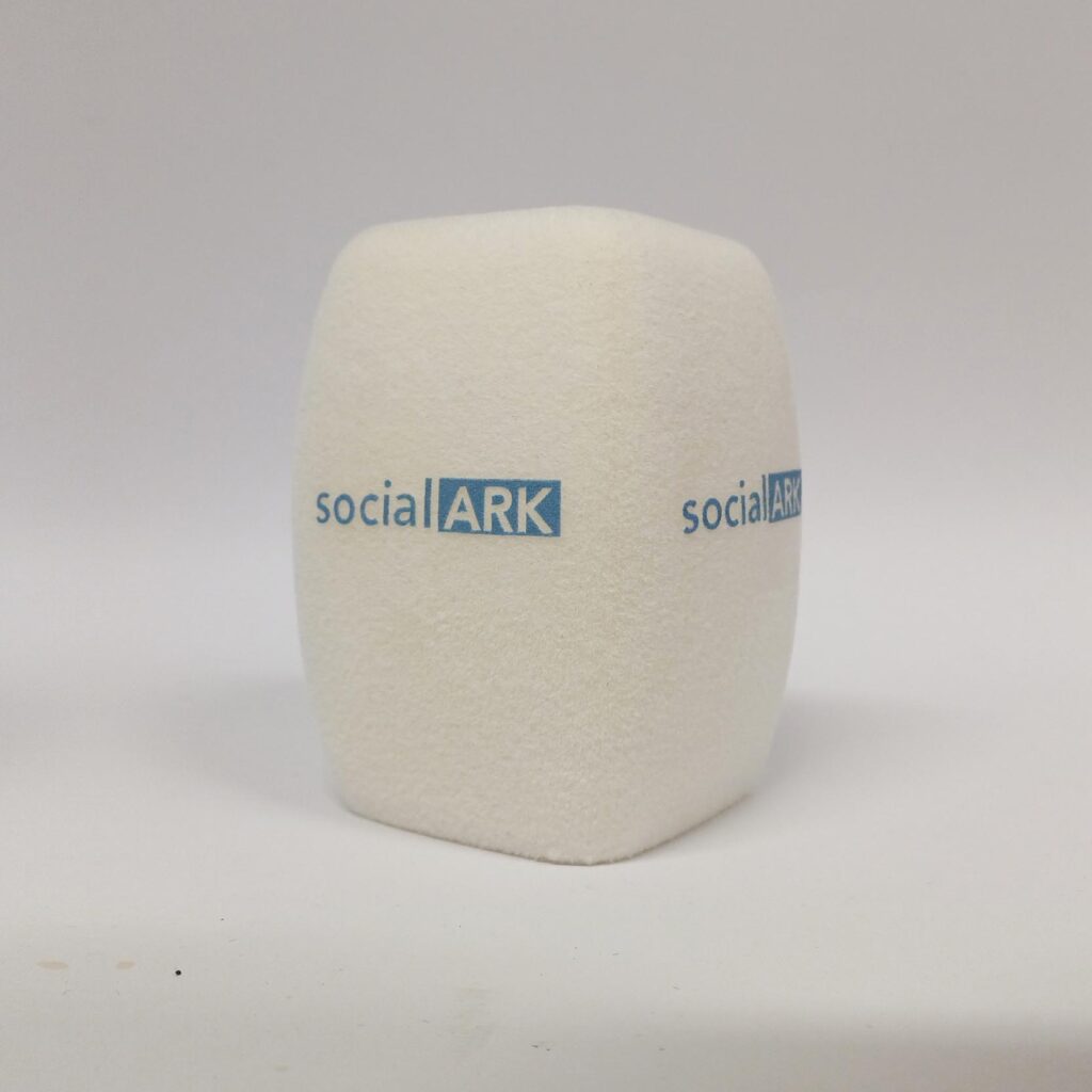 Photo of custom windscreen for Social ARK, UK - printed microphone windshield by MicWindshields.com