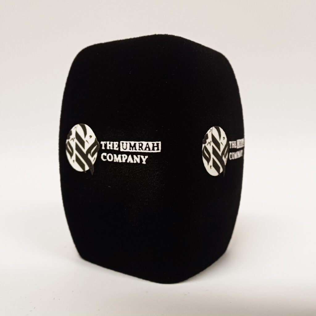 Photo of custom windscreen for The Umrah Company, UK - printed microphone windshield by MicWindshields.com
