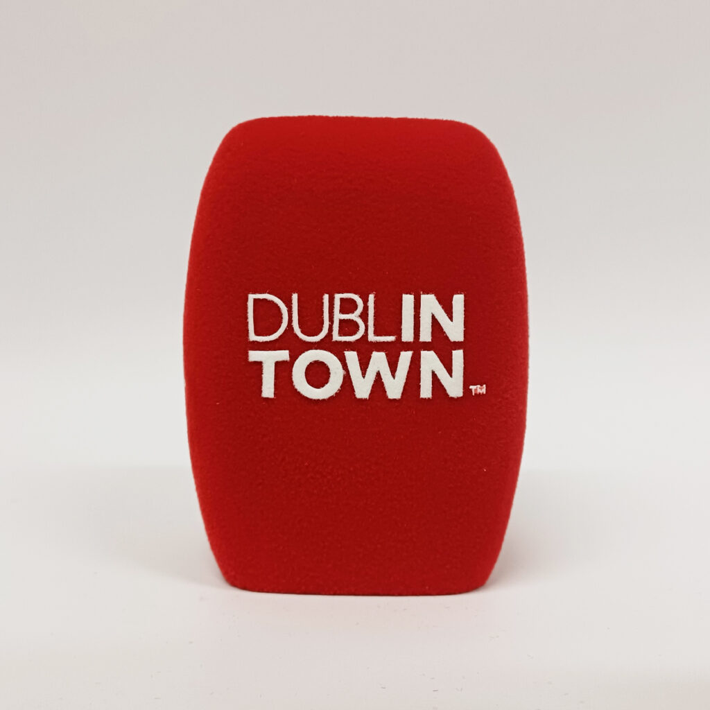 Photo of custom windscreen for Dublin Town TM, IE - printed microphone windshield by MicWindshields.com