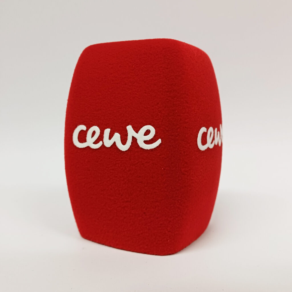 Photo of custom windscreen for CEWE, UK - printed microphone windshield by MicWindshields.com