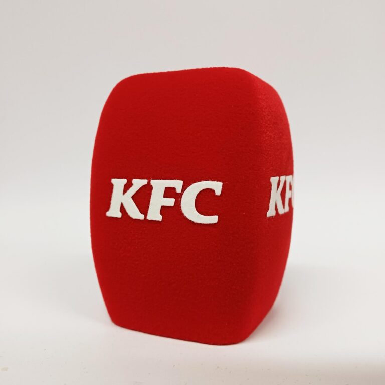 Photo of custom windscreen for KFC, IE - printed microphone windshield by MicWindshields.com