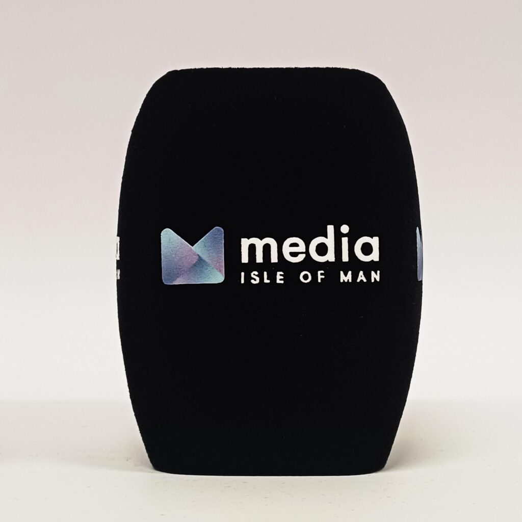 Photo of custom windscreen for Media Isle of Man, IM - printed microphone windshield by MicWindshields.com