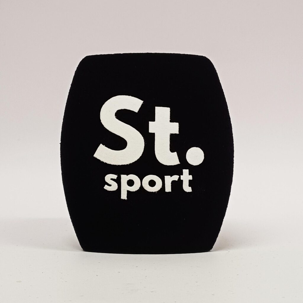 Photo of custom windscreen for ST. Sport, UK - printed microphone windshield by MicWindshields.com