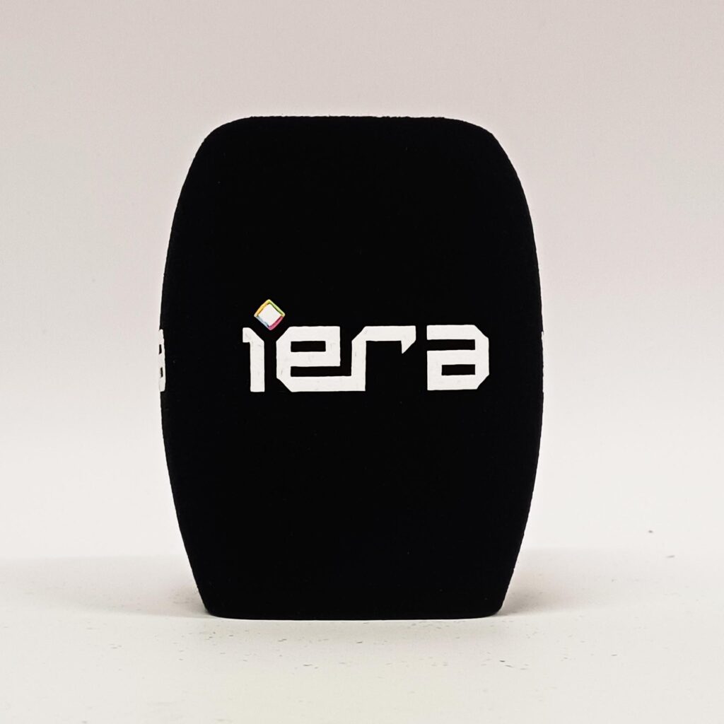 Photo of custom windscreen for iERA, UK - printed microphone windshield by MicWindshields.com
