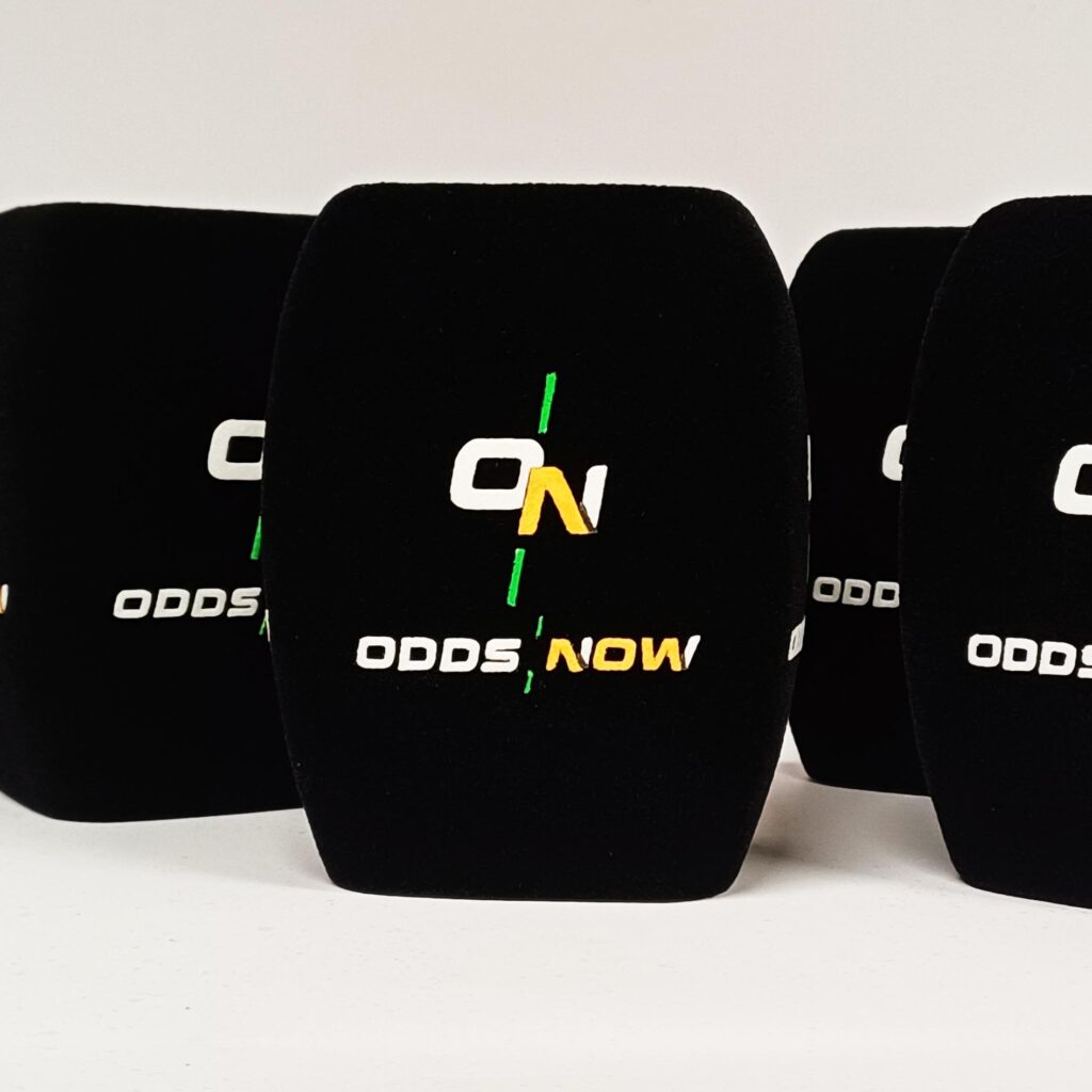 Photo of custom windscreen for Odds Now, UK - printed microphone windshield by MicWindshields.com