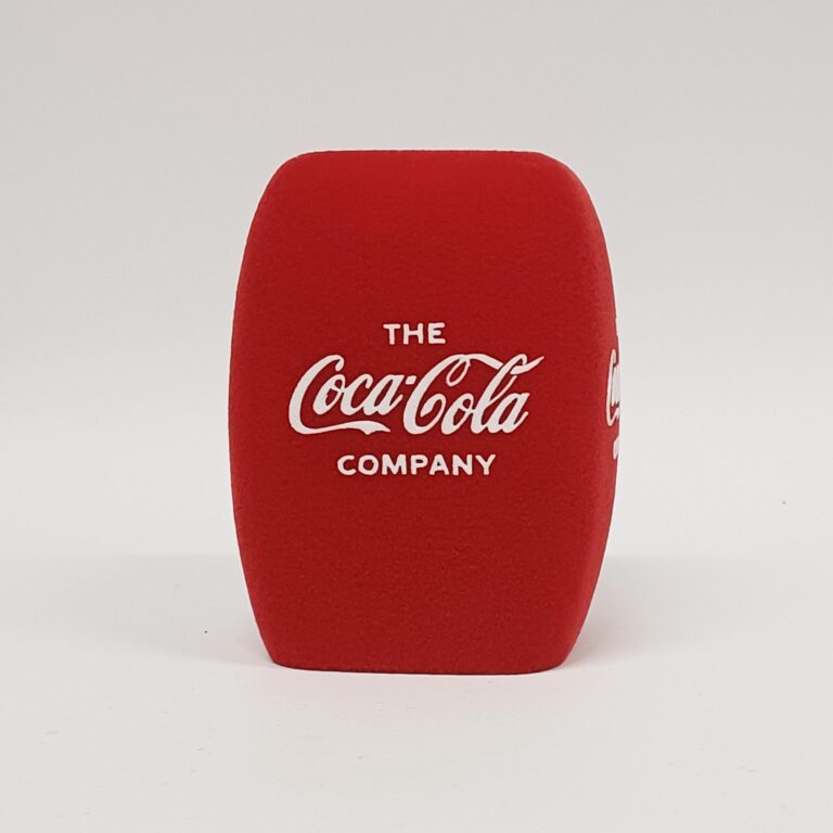 Photo of custom windscreen for The Coca Cola Company, UK - printed microphone windshield by MicWindshields.com