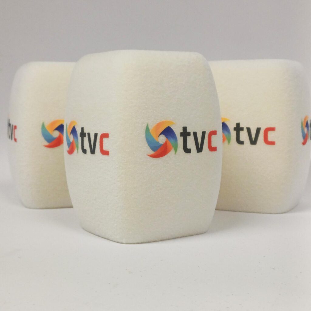Photo of custom windscreen for TVC, PT - printed microphone windshield by MicWindshields.com