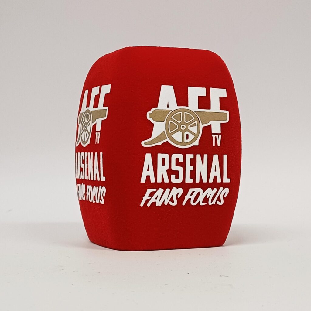 Photo of custom windscreen for Arsenal Fans Focus, UK - printed microphone windshield by MicWindshields.com