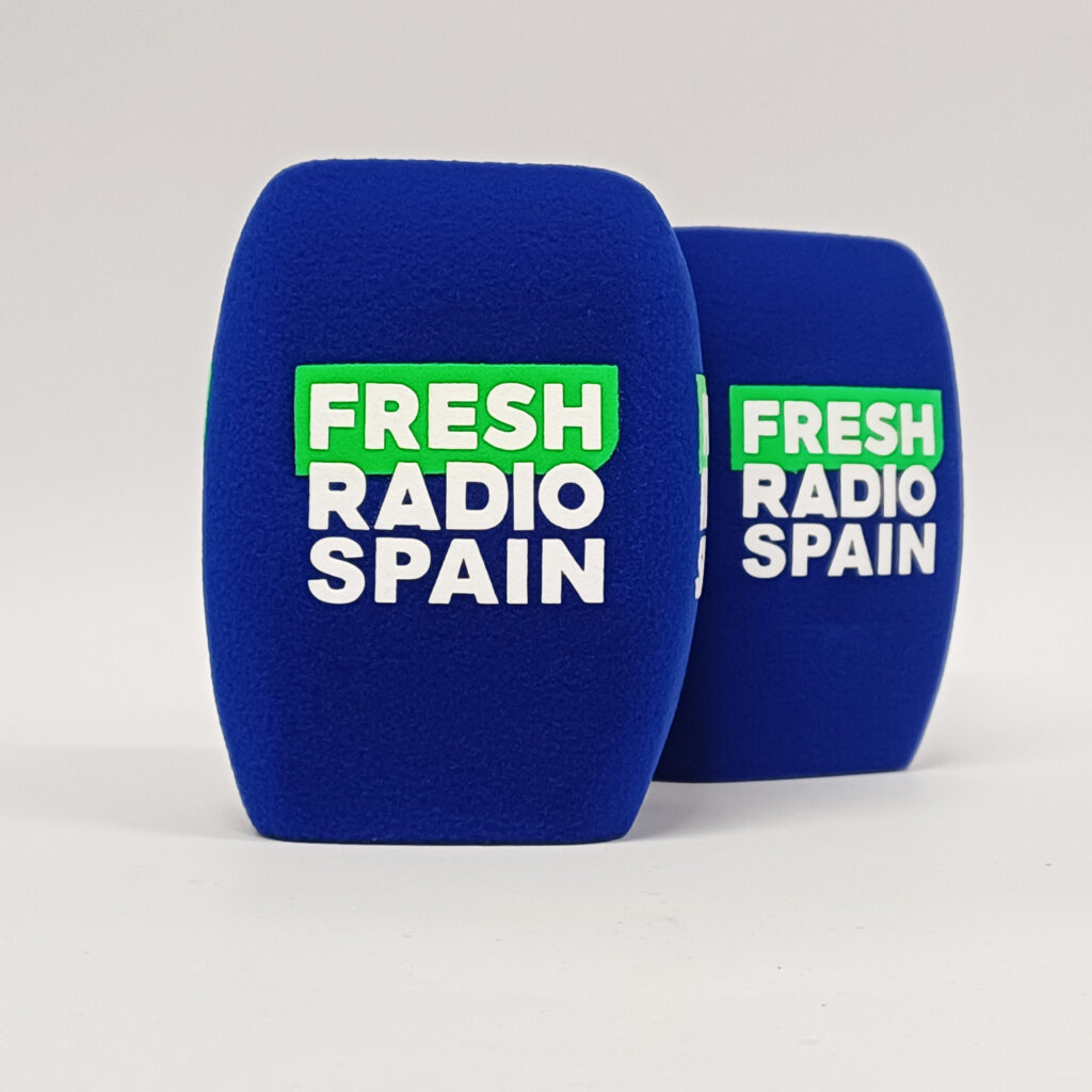 Photo of custom windscreen for Fresh Radio Spain, ES - printed microphone windshield by MicWindshields.com