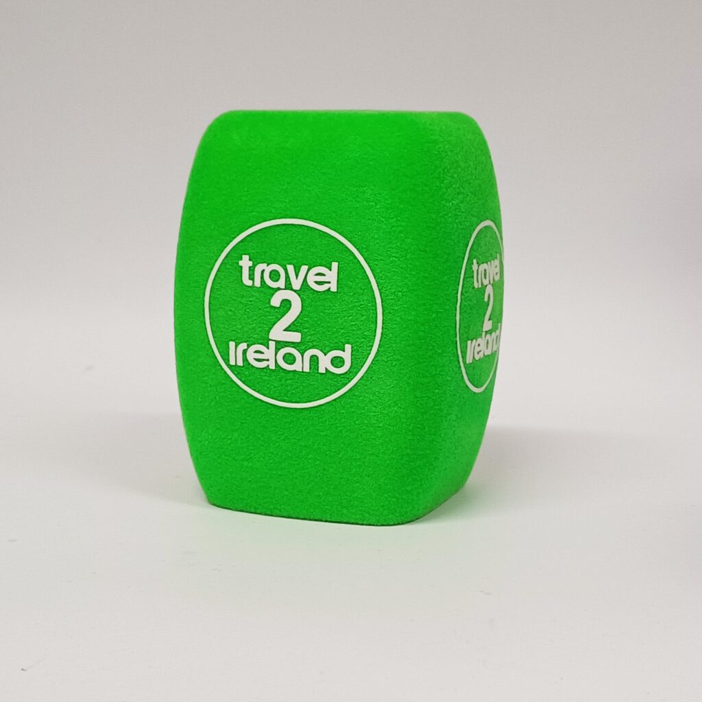 Photo of custom windscreen for Travel 2 Ireland, IE - printed microphone windshield by MicWindshields.com