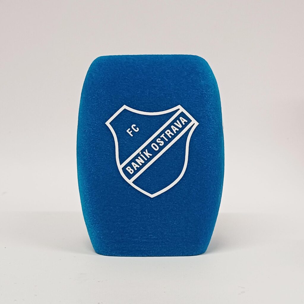 Photo of custom windscreen for FC Banník Ostrava, CZ - printed microphone windshield by MicWindshields.com
