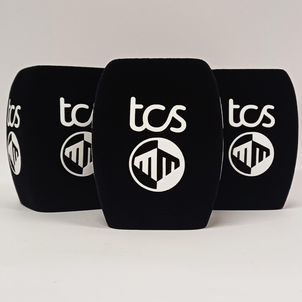 Photo of custom windscreen for TCS MLM, UK - printed microphone windshield by MicWindshields.com