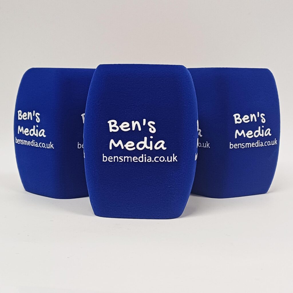 Photo of custom windscreen for Ben's Media, US - printed microphone windshield by MicWindshields.com