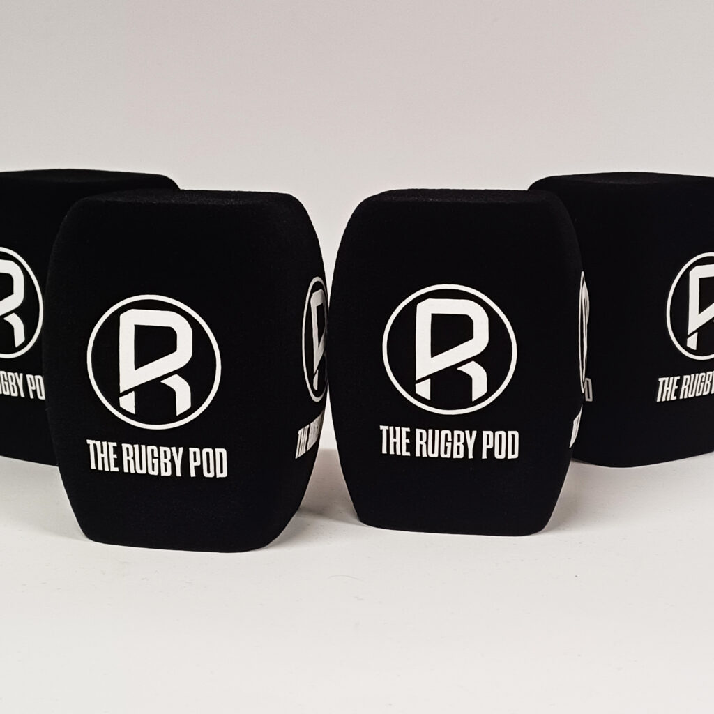 Photo of custom windscreen for The Rugby Pod, UK - printed microphone windshield by MicWindshields.com