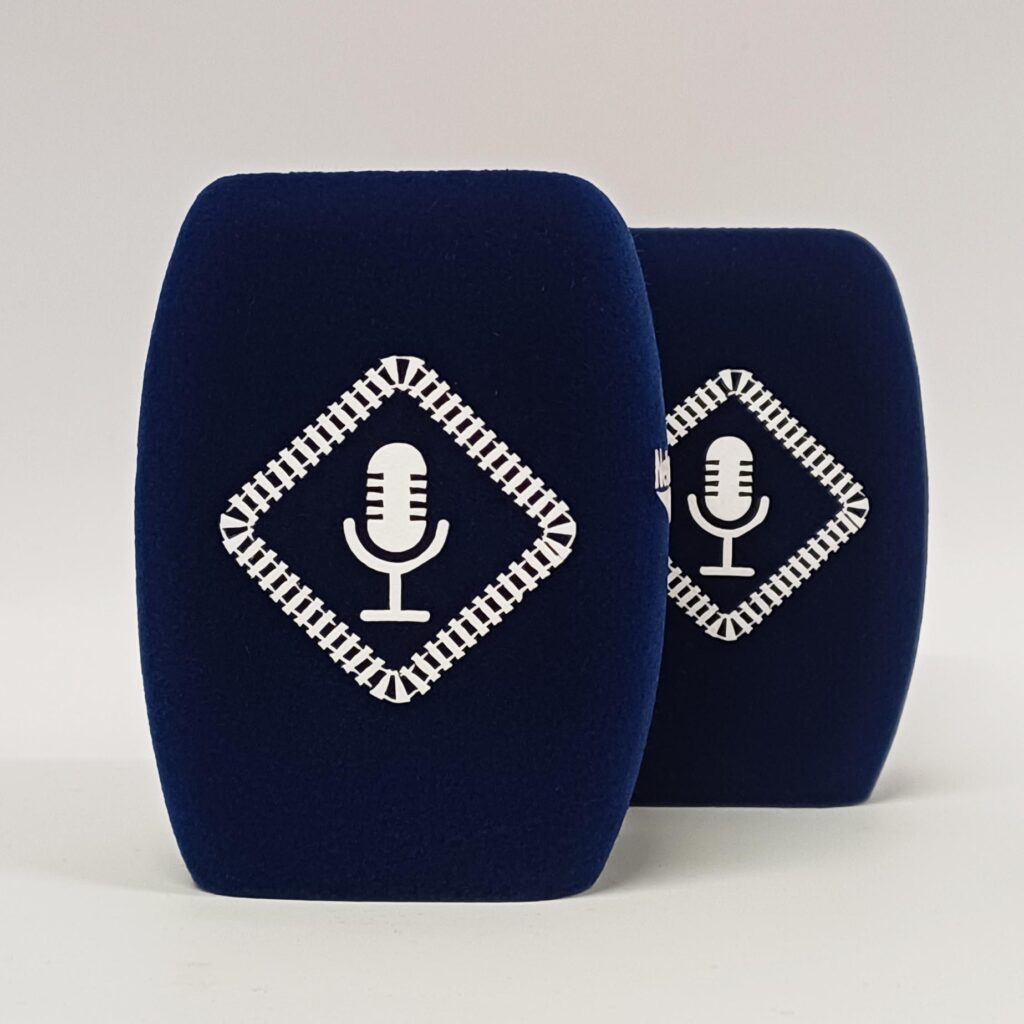 Photo of custom windscreen for Network Rail Podcast, UK - printed microphone windshield by MicWindshields.com