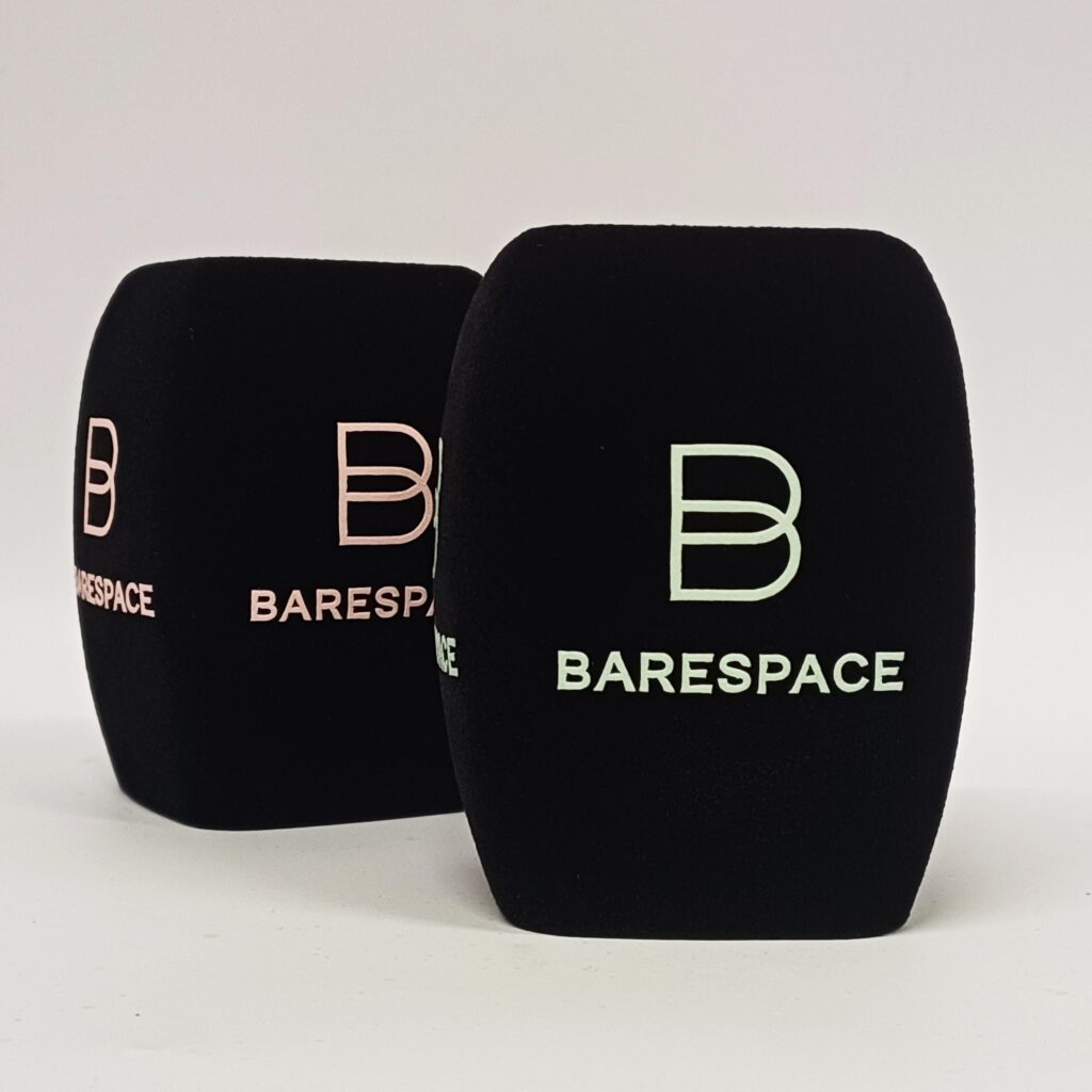 Photo of custom windscreen for Barespace, IE - printed microphone windshield by MicWindshields.com