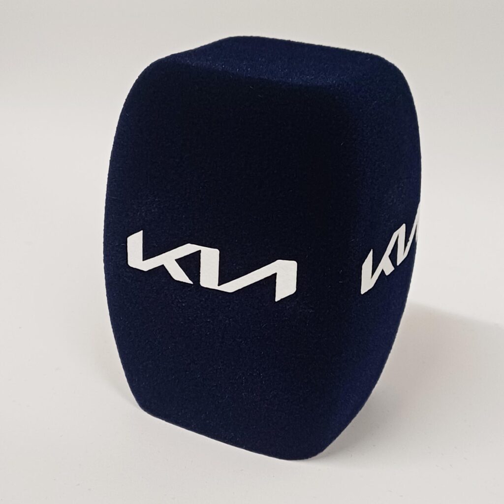 Photo of custom windscreen for KIA, SA - printed microphone windshield by MicWindshields.com