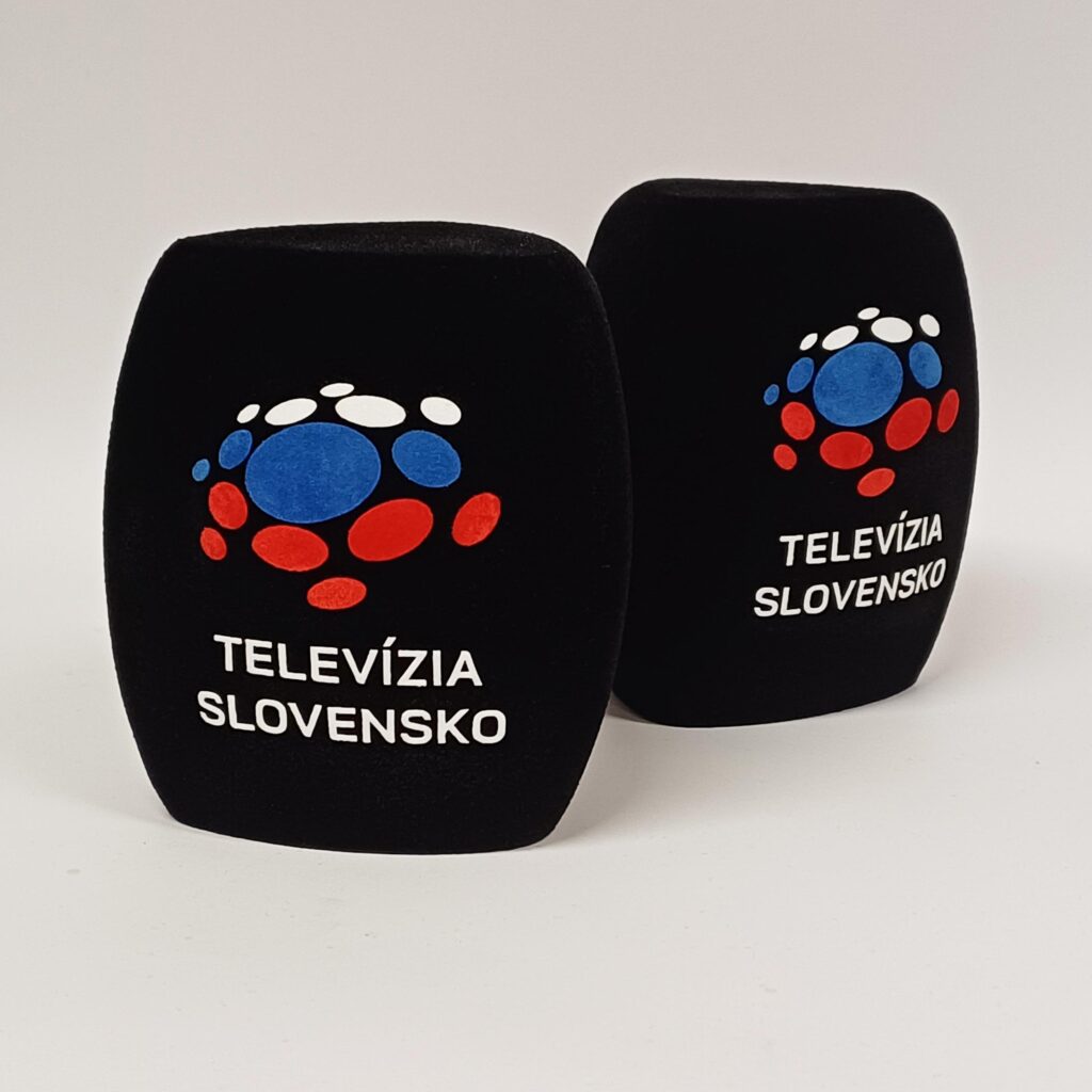 Photo of custom windscreen for Televízia Slovensko, SK - printed microphone windshield by MicWindshields.com