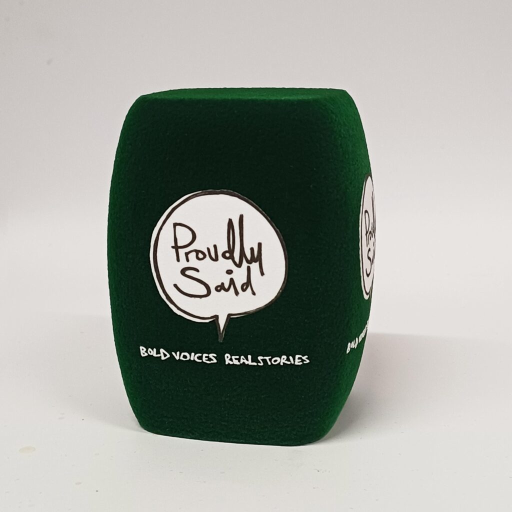 Photo of custom windscreen for Proudly Said, UK - printed microphone windshield by MicWindshields.com