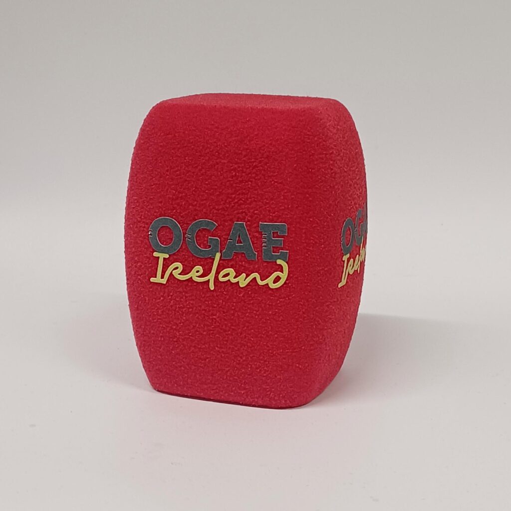 Photo of custom windscreen for OGAE Ireland, IE - printed microphone windshield by MicWindshields.com