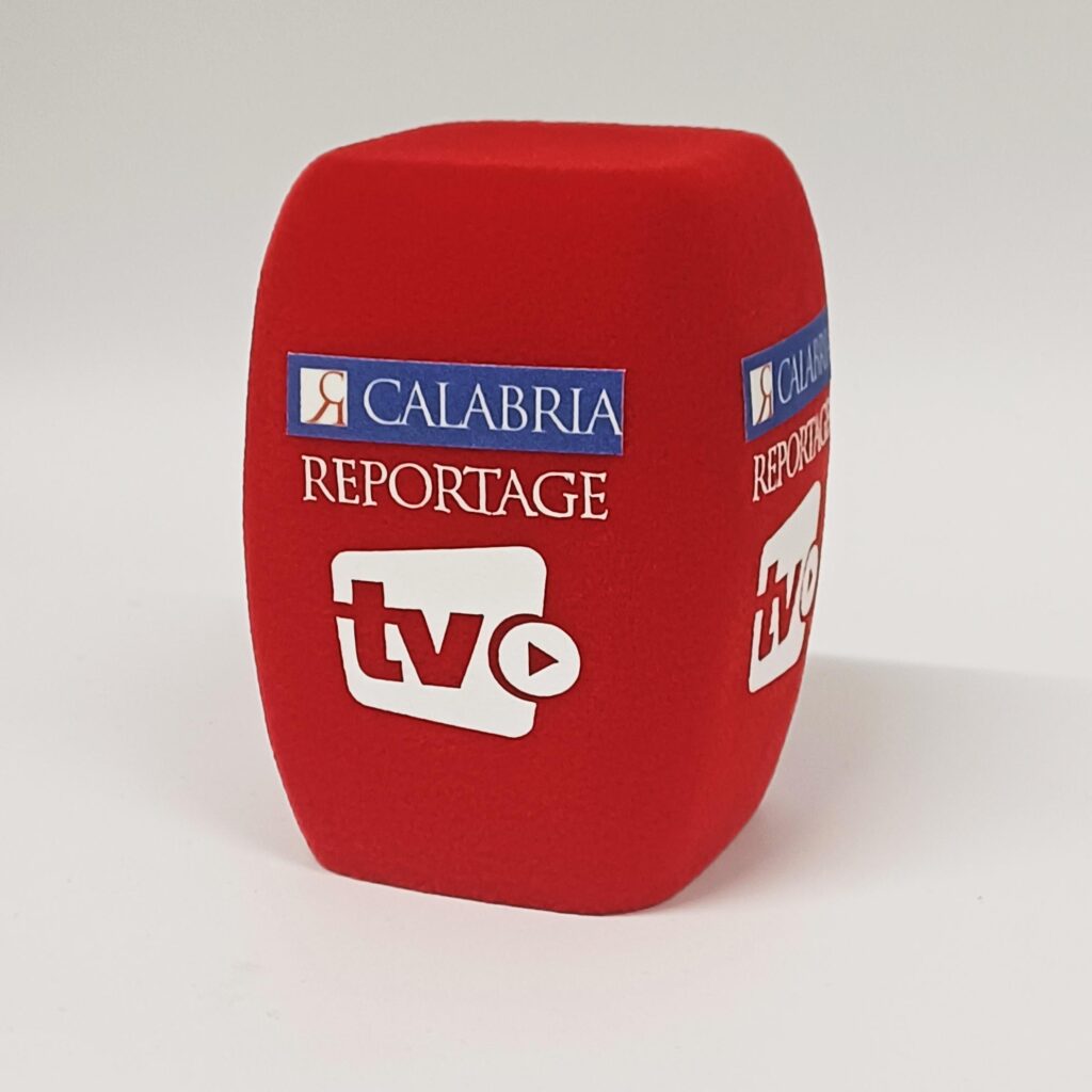 Photo of custom windscreen for Calabria Reportage, IT - printed microphone windshield by MicWindshields.com
