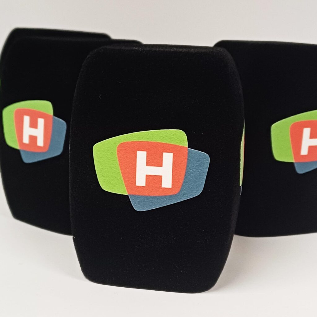 Photo of custom windscreen for Tv Haugaland, NO - printed microphone windshield by MicWindshields.com