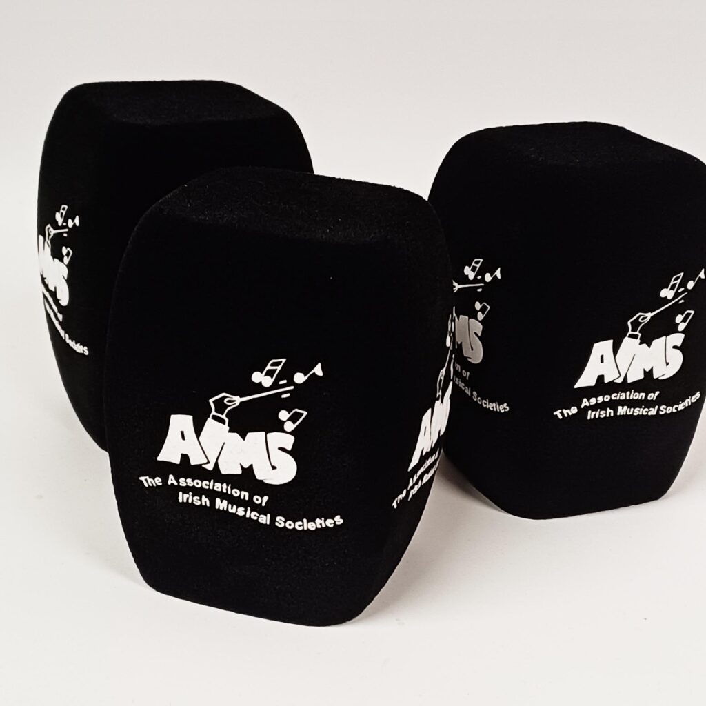 Photo of custom windscreen for AIMS, IE - printed microphone windshield by MicWindshields.com