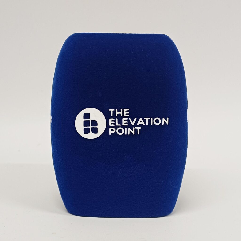 Photo of custom windscreen for The Elevation Point, UK - printed microphone windshield by MicWindshields.com