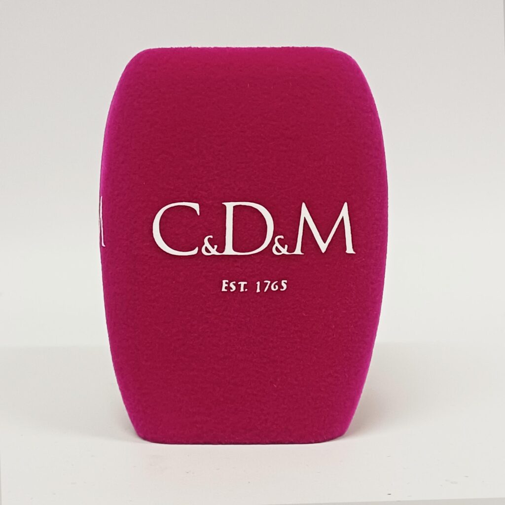 Photo of custom windscreen for C&D&M, IE - printed microphone windshield by MicWindshields.com
